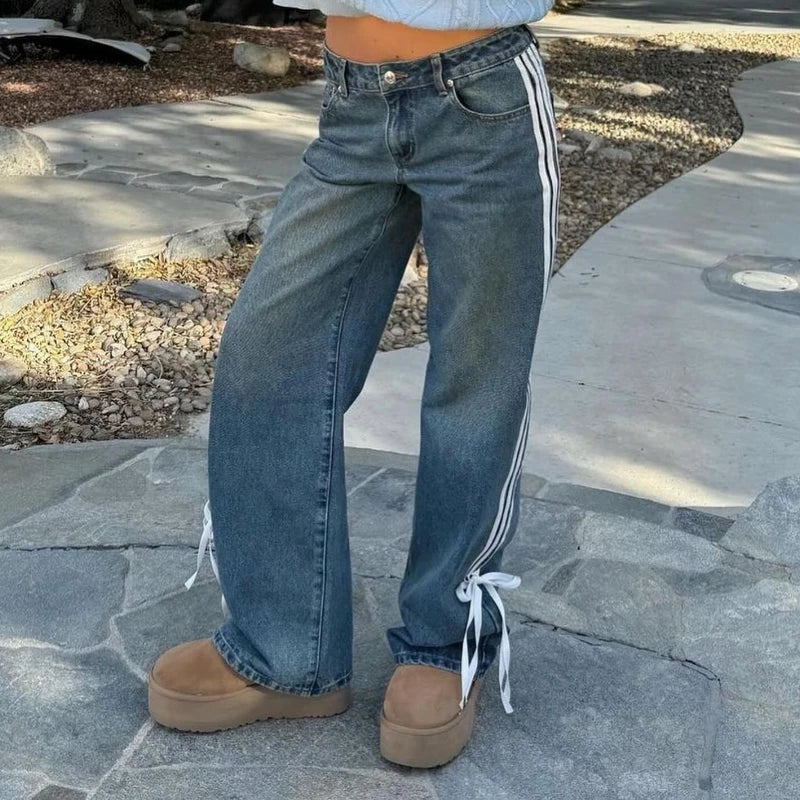 Mila | Women's Wide Jeans with Stripes and Laces