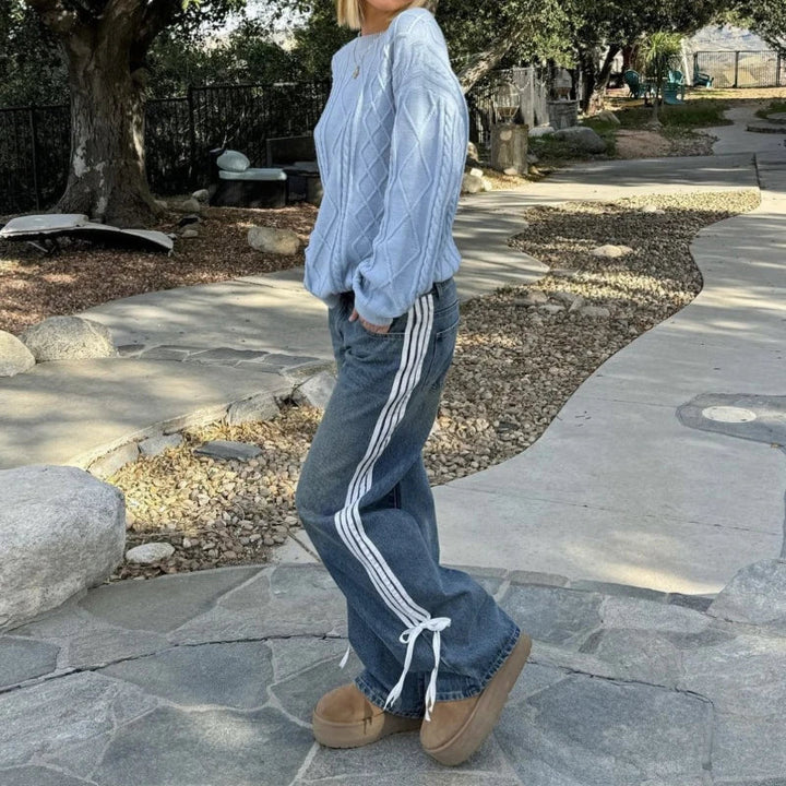 Mila | Women's Wide Jeans with Stripes and Laces
