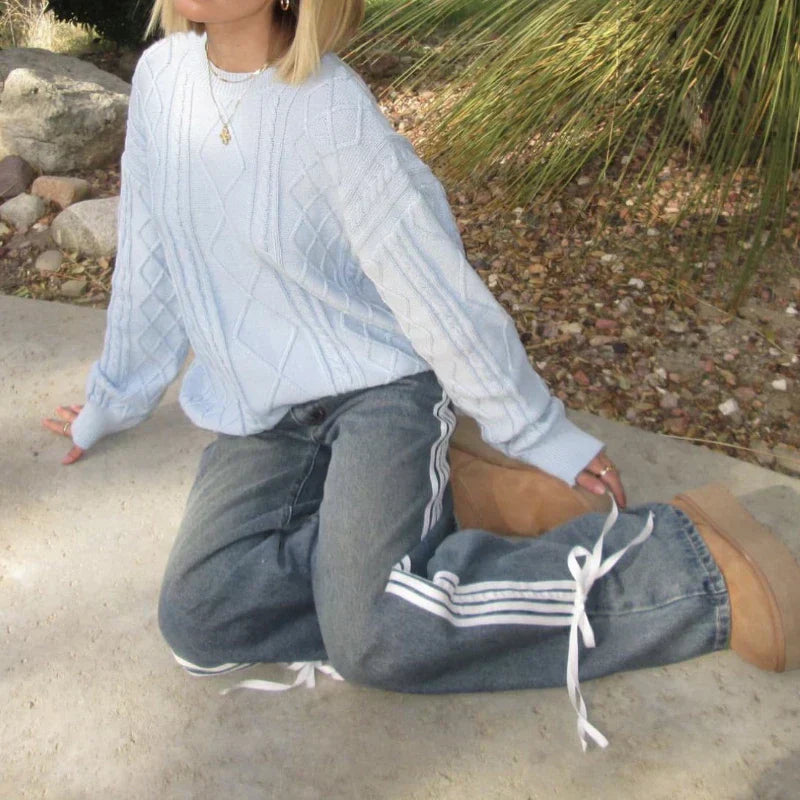 Mila | Women's Wide Jeans with Stripes and Laces