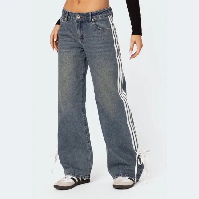 Mila | Women's Wide Jeans with Stripes and Laces