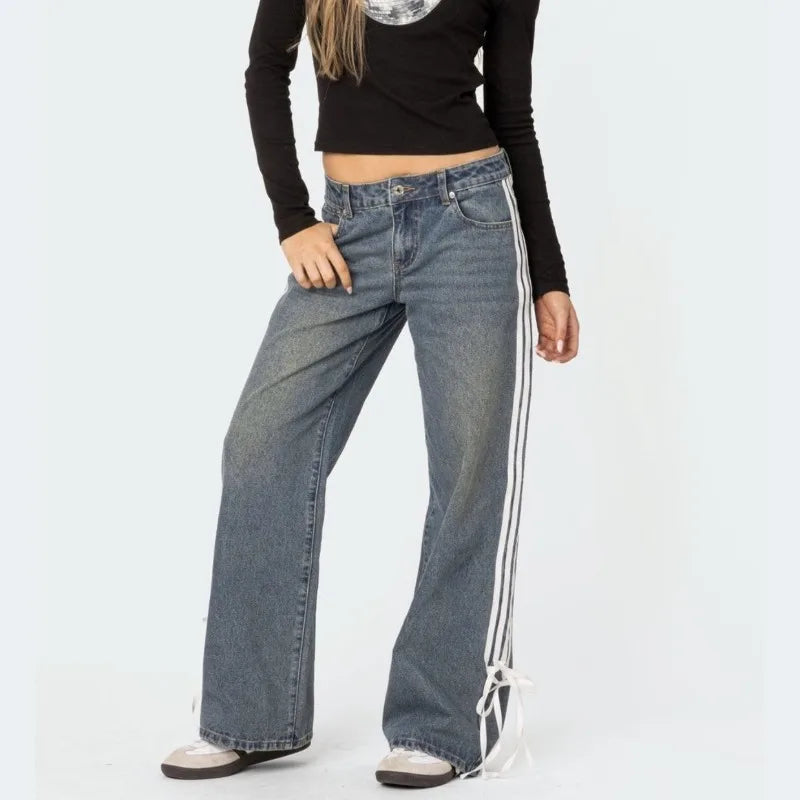 Mila | Women's Wide Jeans with Stripes and Laces