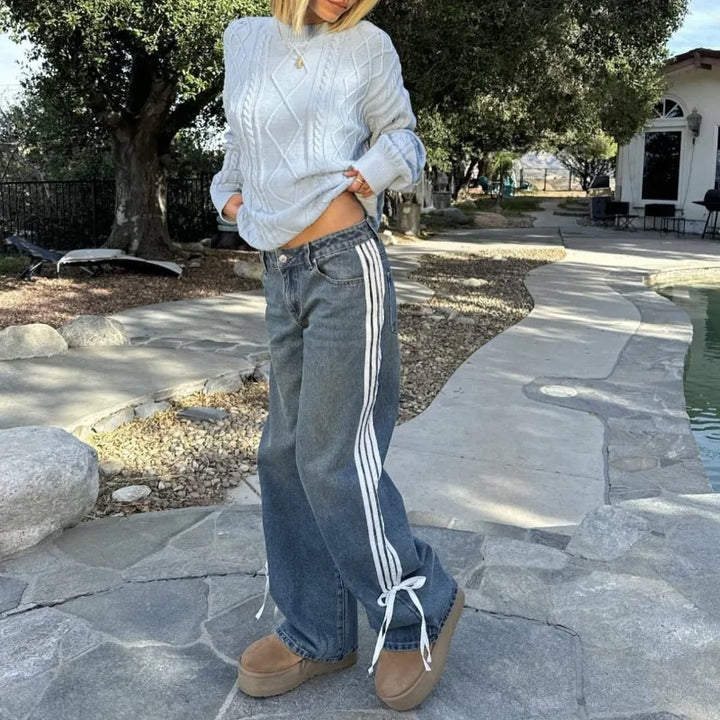 Mila | Women's Wide Jeans with Stripes and Laces