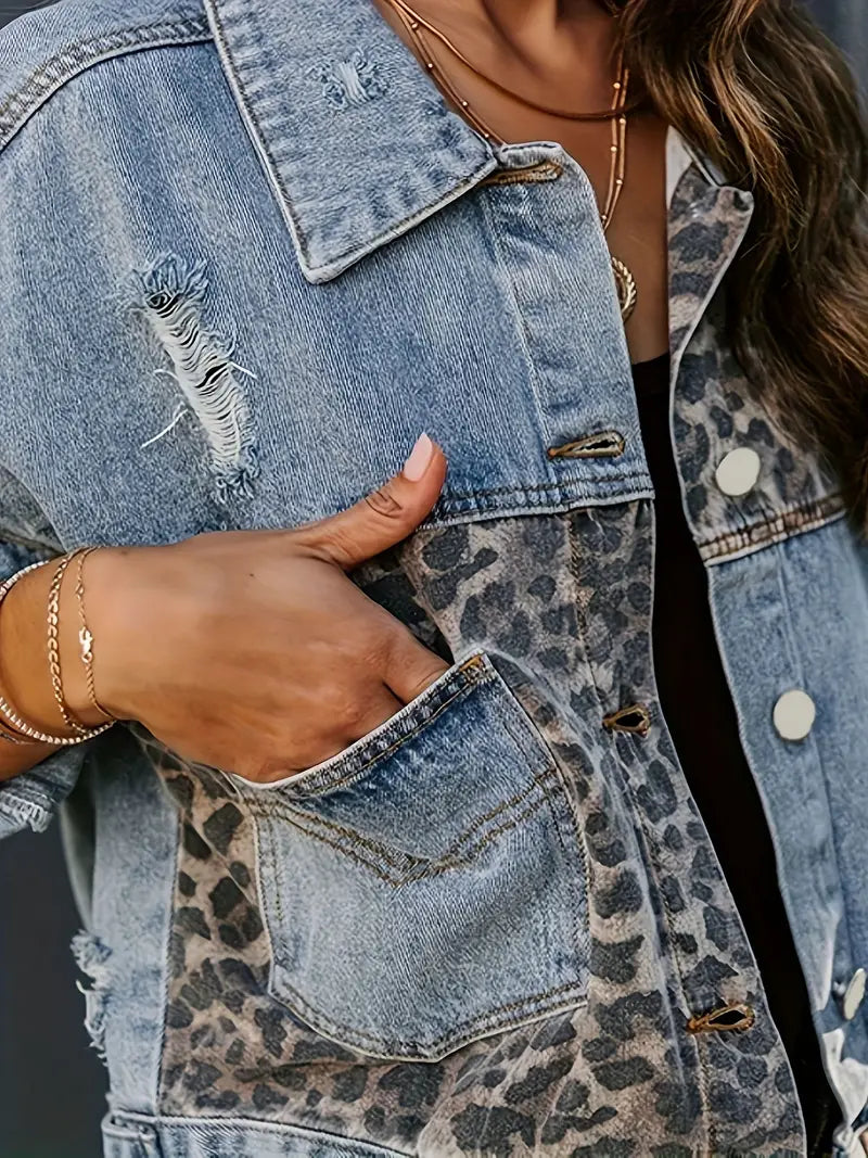 Leona | Women's Leopard Print Denim Jacket