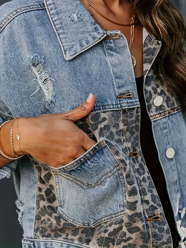 Leona | Women's Leopard Print Denim Jacket