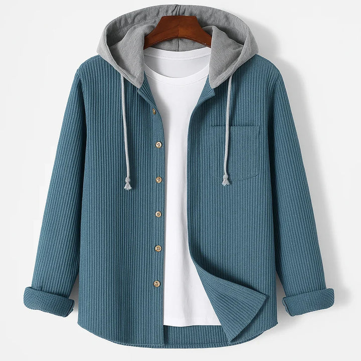 Women's Corduroy Long Sleeve Hoodie Button Front Shirt