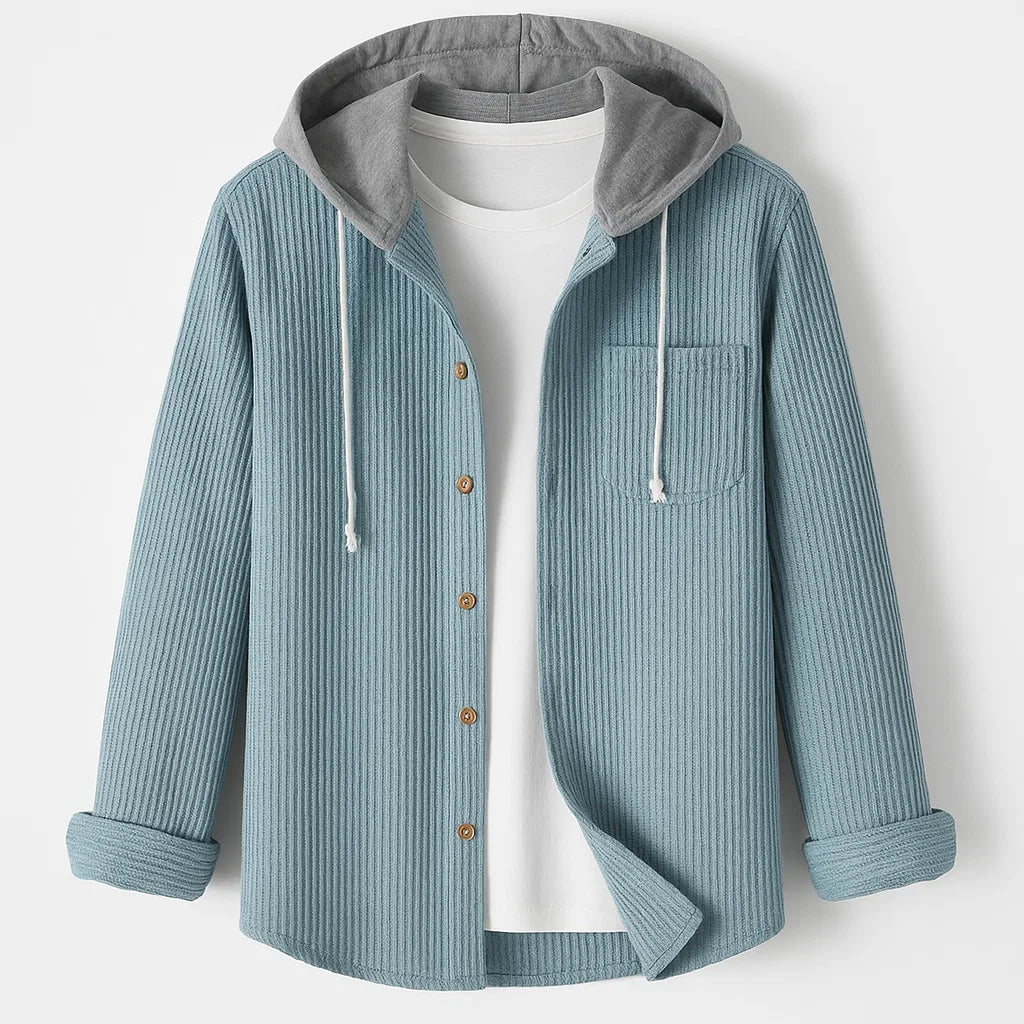 Women's Corduroy Long Sleeve Hoodie Button Front Shirt