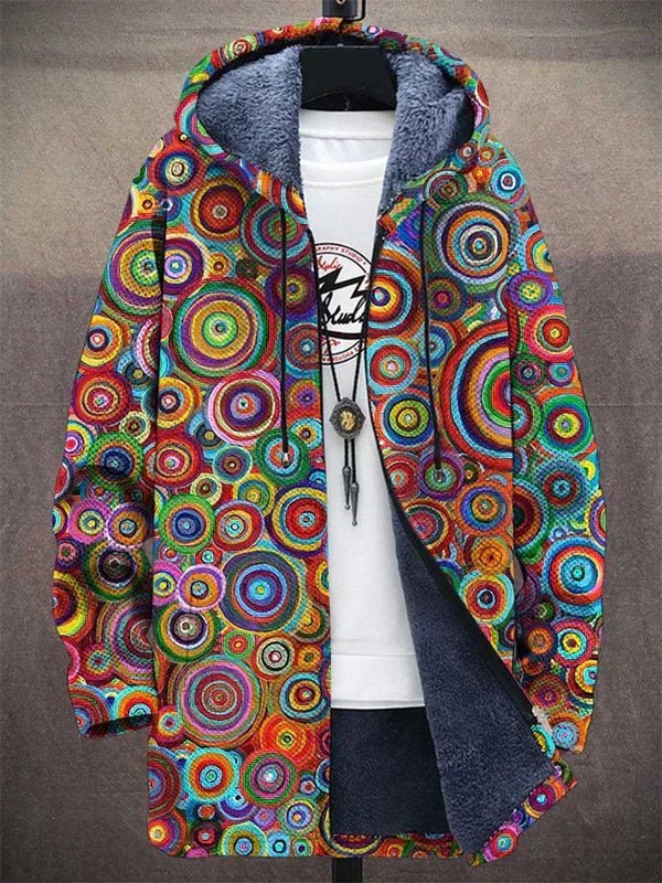 Women's Psychedelic Circle Print Fleece Lined Zip-Up Hoodie Jacket