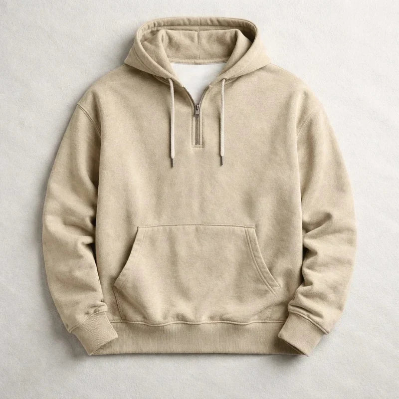 Women's Quarter Zip Washed Cotton Pullover Hoodie