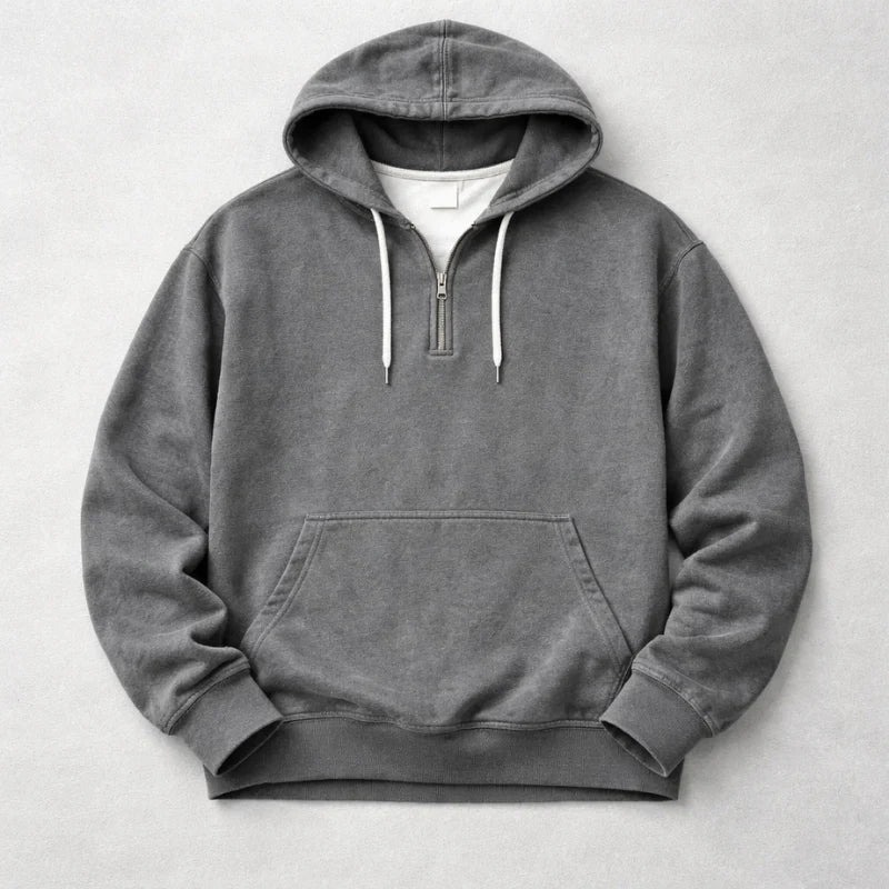 Women's Quarter Zip Washed Cotton Pullover Hoodie