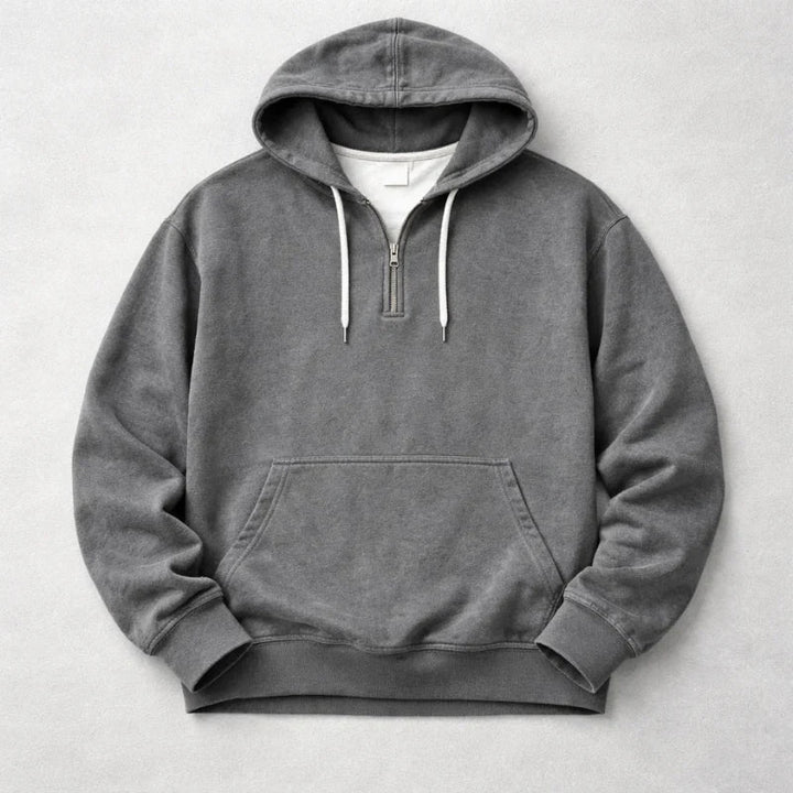 Women's Quarter Zip Washed Cotton Pullover Hoodie
