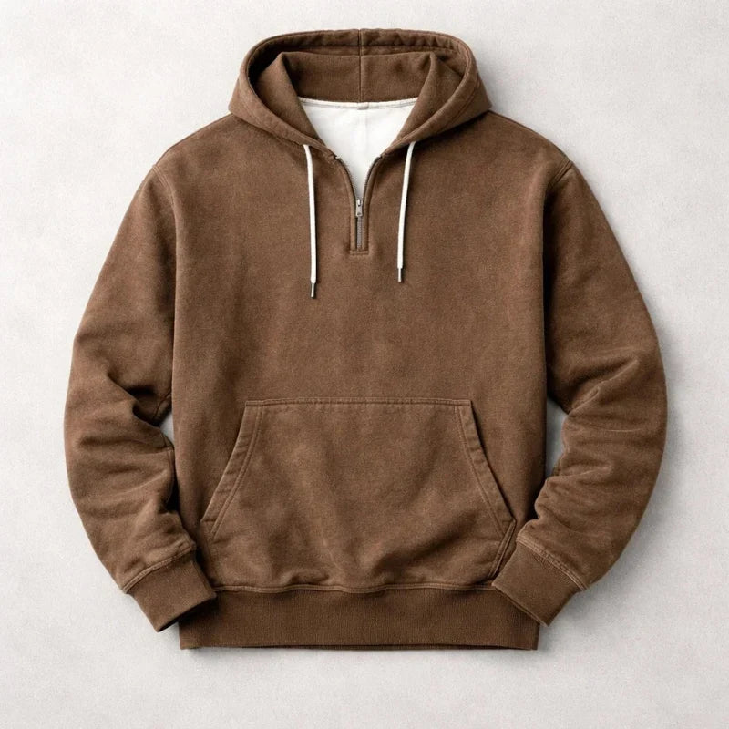 Women's Quarter Zip Washed Cotton Pullover Hoodie