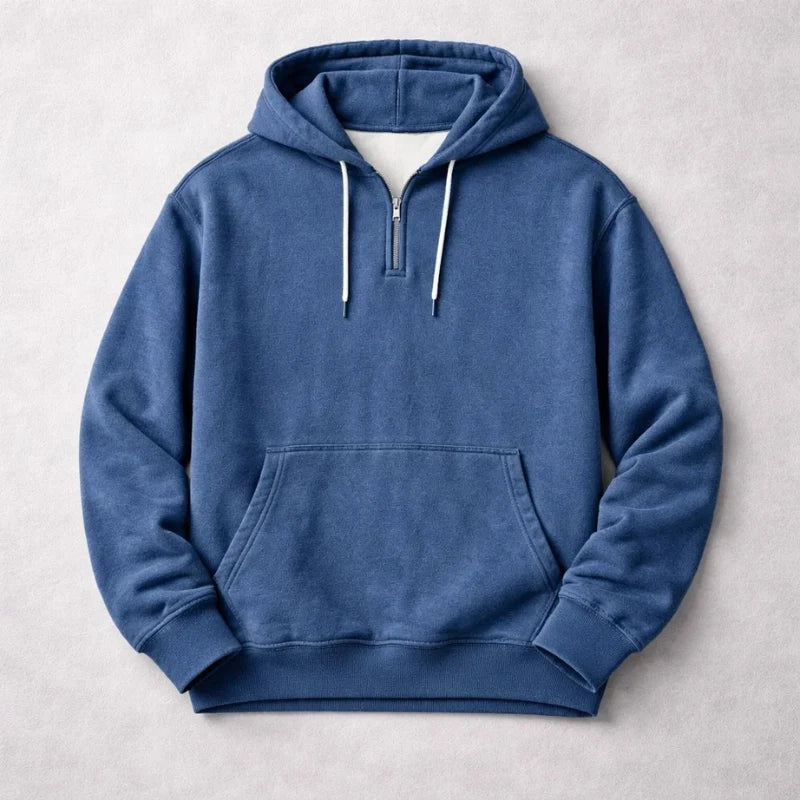 Women's Quarter Zip Washed Cotton Pullover Hoodie
