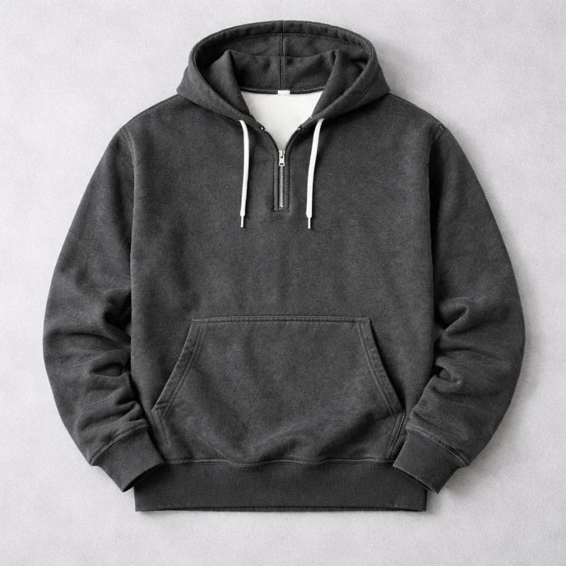 Women's Quarter Zip Washed Cotton Pullover Hoodie