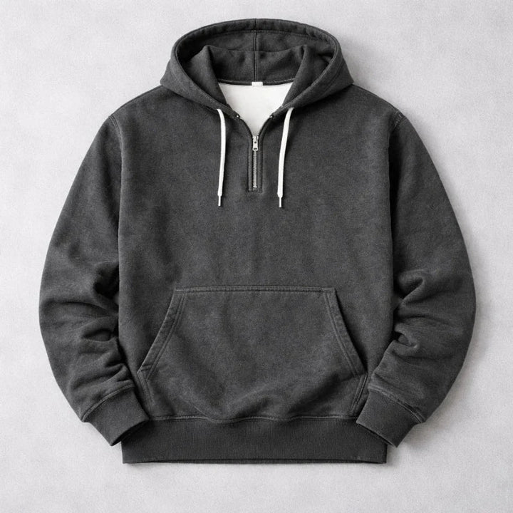 Women's Quarter Zip Washed Cotton Pullover Hoodie