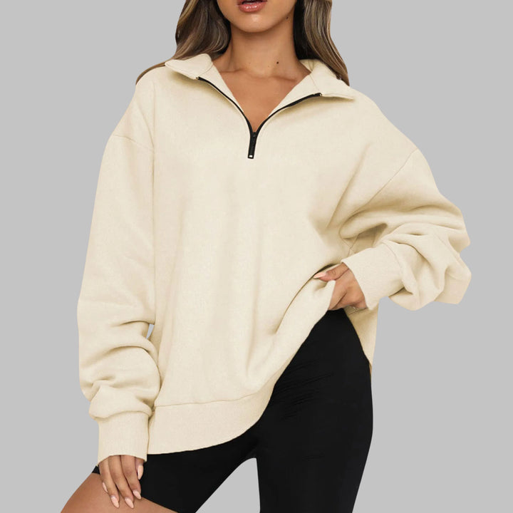 Women's Oversized Sweatshirt with Half Zip Collar and Long Sleeves