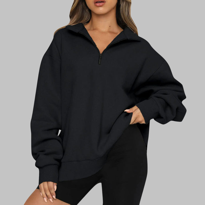 Women's Oversized Sweatshirt with Half Zip Collar and Long Sleeves