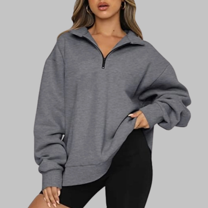 Women's Oversized Sweatshirt with Half Zip Collar and Long Sleeves