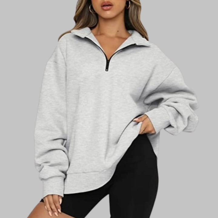 Women's Oversized Sweatshirt with Half Zip Collar and Long Sleeves