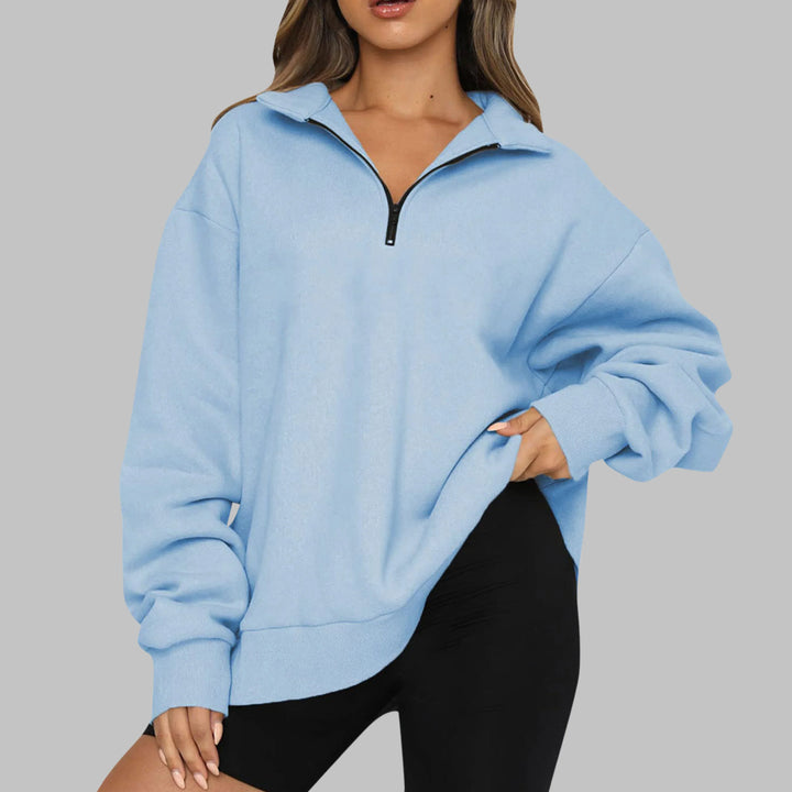 Women's Oversized Sweatshirt with Half Zip Collar and Long Sleeves