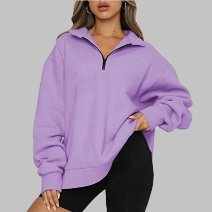 Women's Oversized Sweatshirt with Half Zip Collar and Long Sleeves