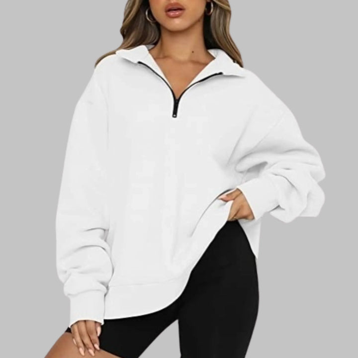 Women's Oversized Sweatshirt with Half Zip Collar and Long Sleeves