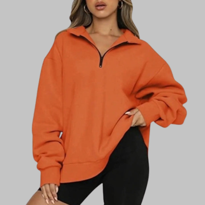 Women's Oversized Sweatshirt with Half Zip Collar and Long Sleeves