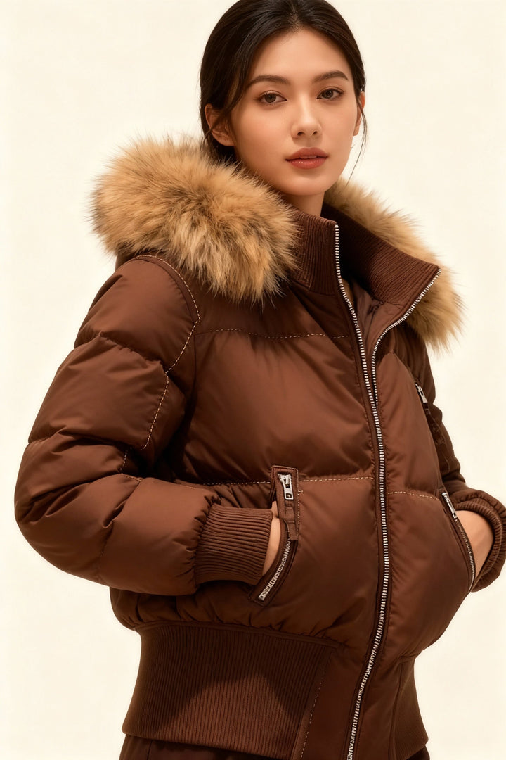 Women's Puffer Jacket with Faux Fur Hood