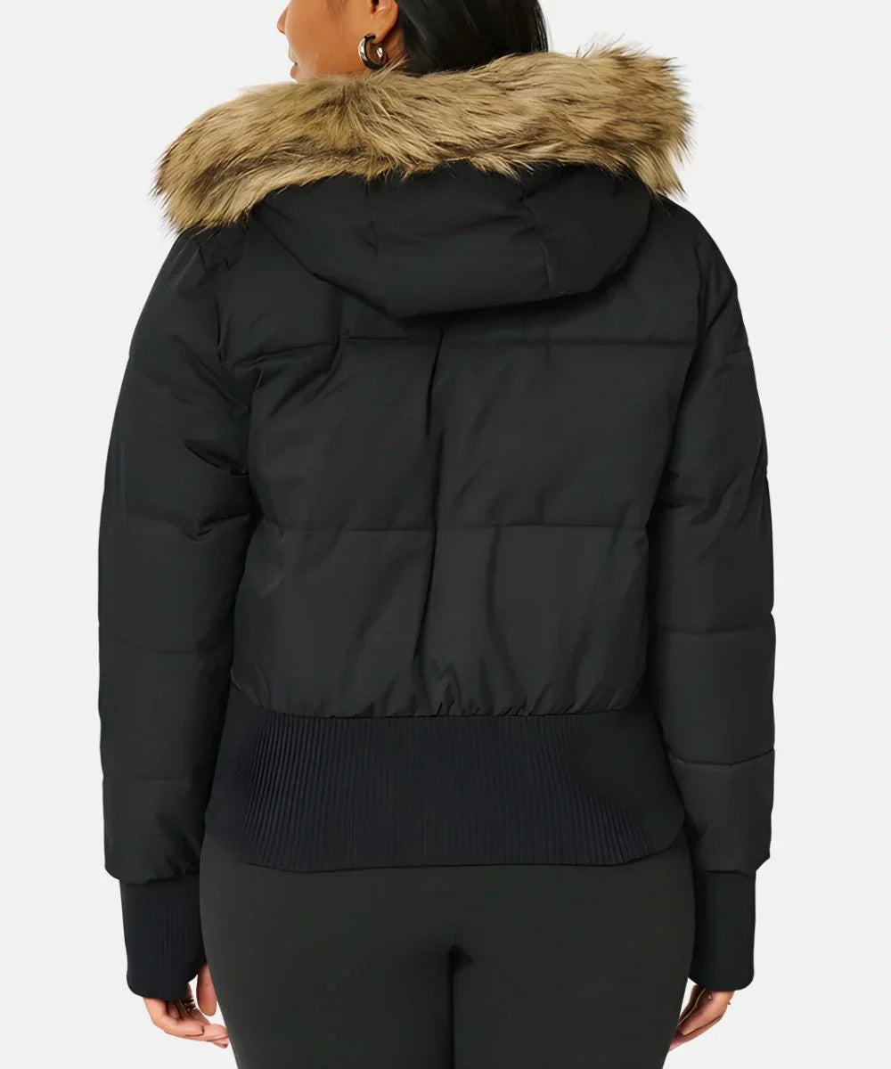 Women's Puffer Jacket with Faux Fur Hood