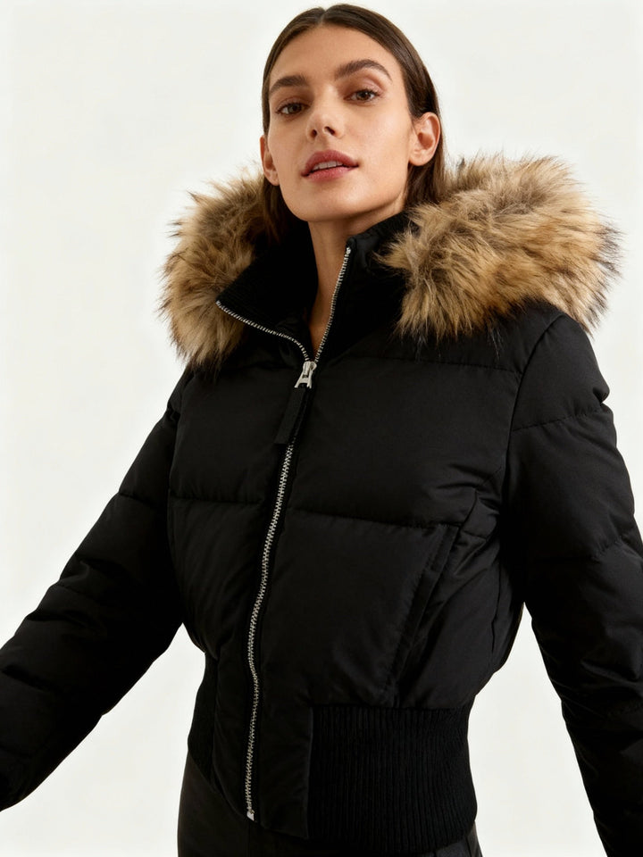 Women's Puffer Jacket with Faux Fur Hood