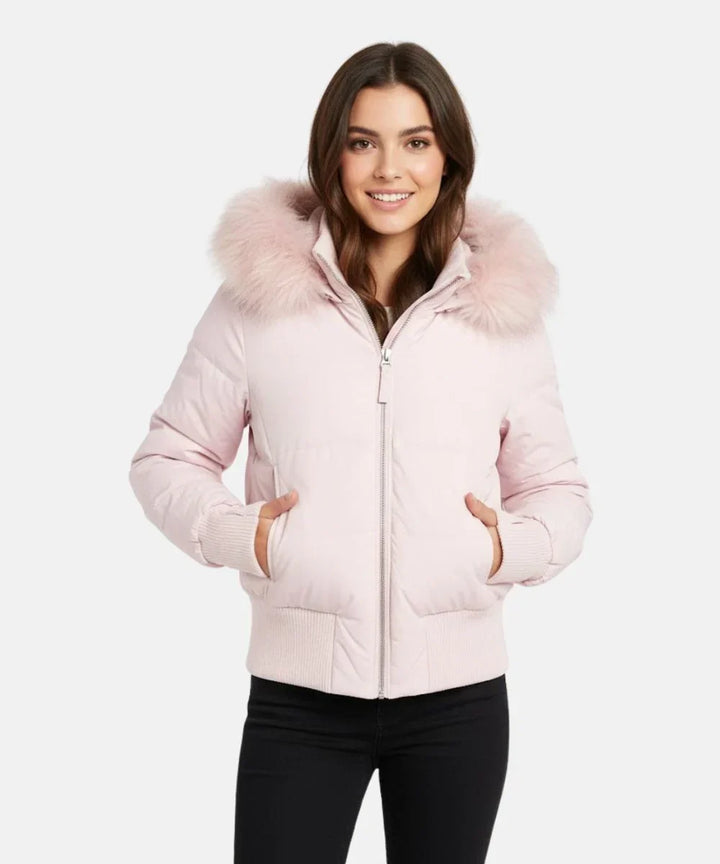 Women's Puffer Jacket with Faux Fur Hood