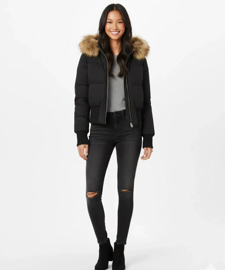 Women's Puffer Jacket with Faux Fur Hood