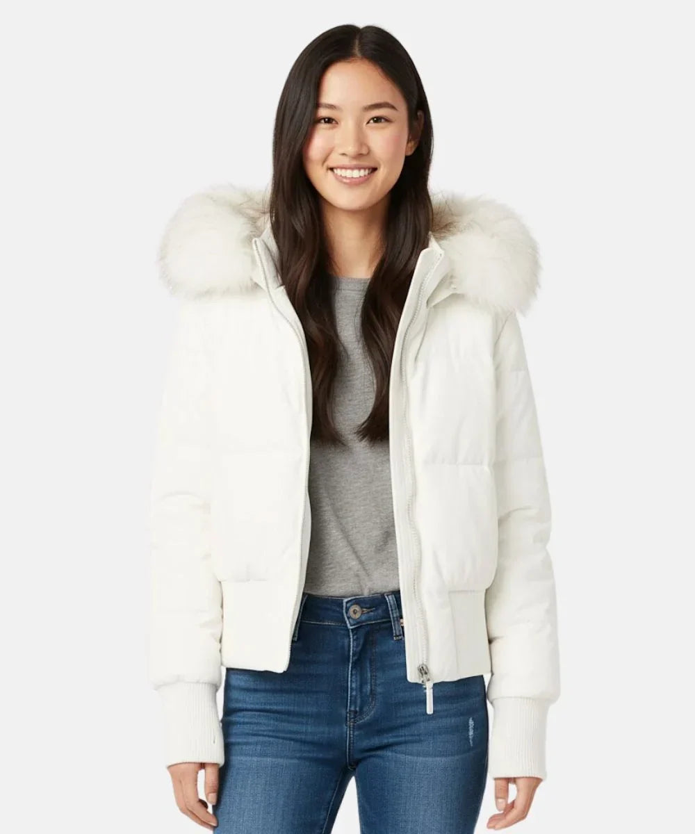 Women's Puffer Jacket with Faux Fur Hood