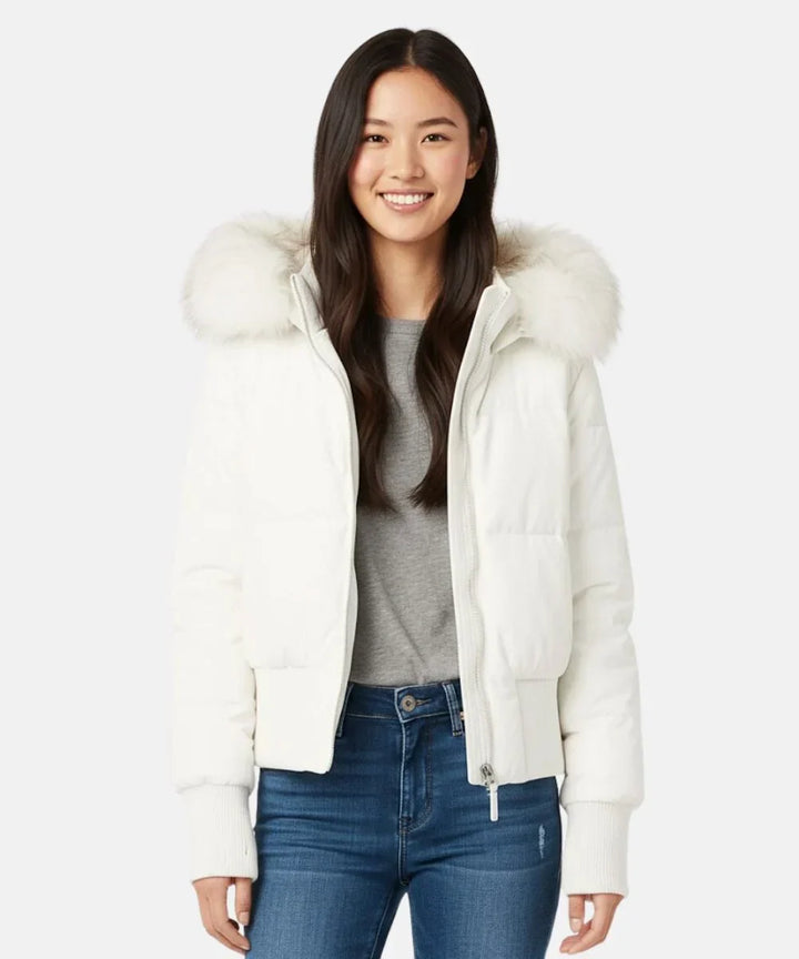 Women's Puffer Jacket with Faux Fur Hood
