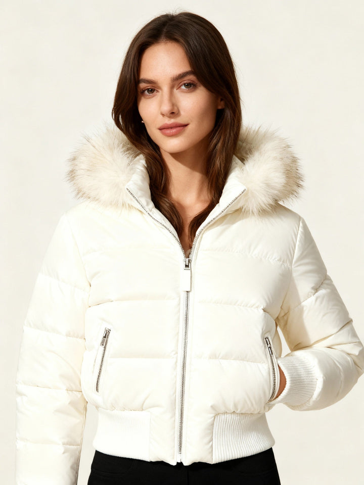 Women's Puffer Jacket with Faux Fur Hood