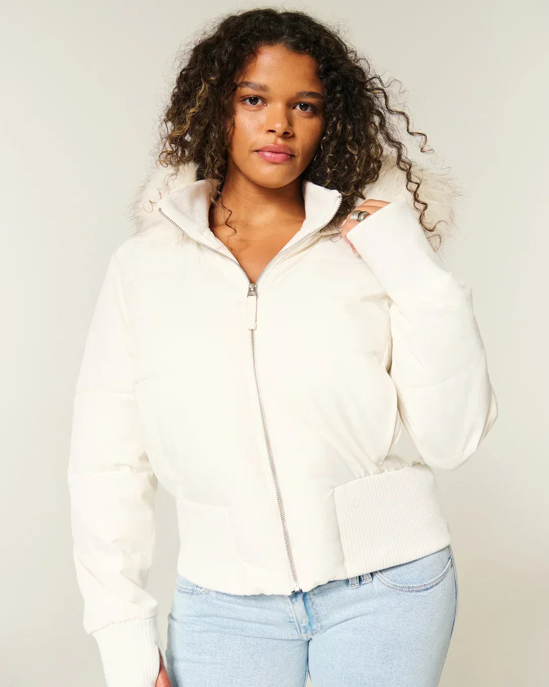 Women's Puffer Jacket with Faux Fur Hood