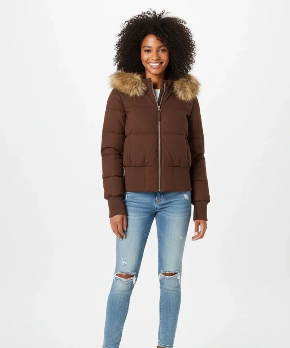 Women's Puffer Jacket with Faux Fur Hood