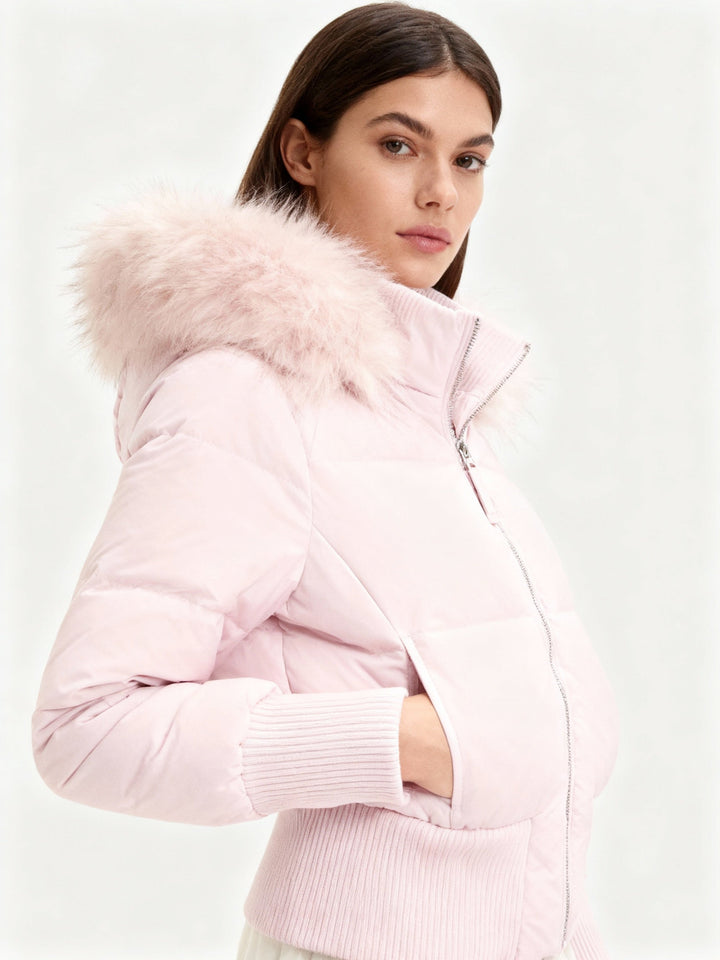 Women's Puffer Jacket with Faux Fur Hood