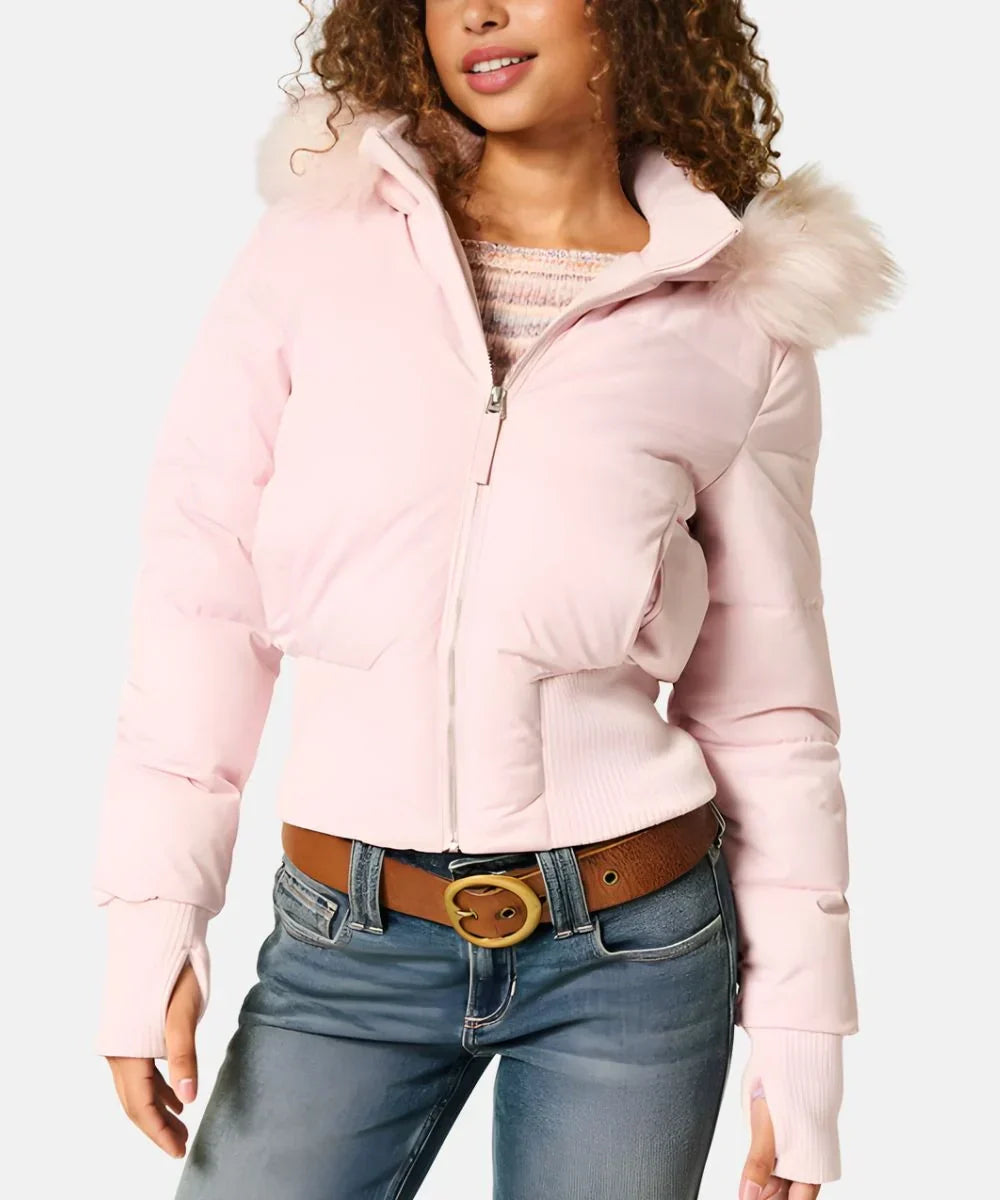 Women's Puffer Jacket with Faux Fur Hood