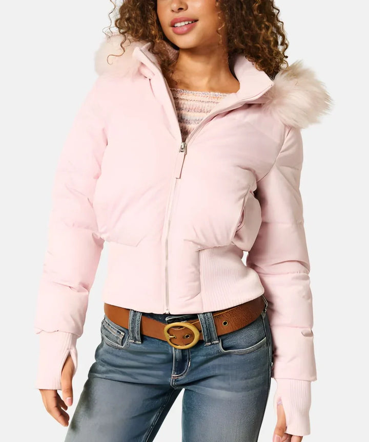Women's Puffer Jacket with Faux Fur Hood