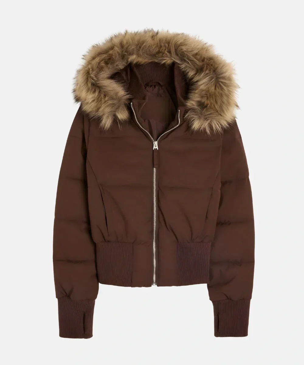 Women's Puffer Jacket with Faux Fur Hood
