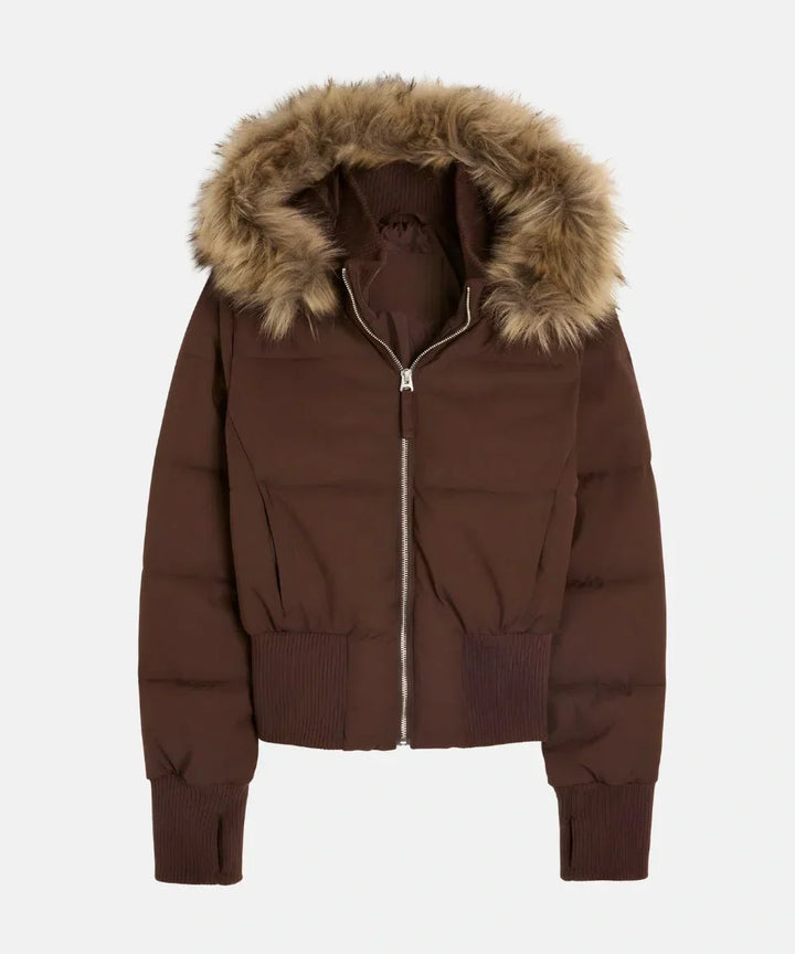 Women's Puffer Jacket with Faux Fur Hood