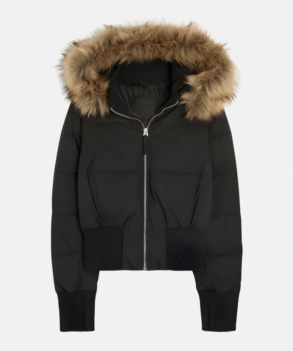 Women's Puffer Jacket with Faux Fur Hood