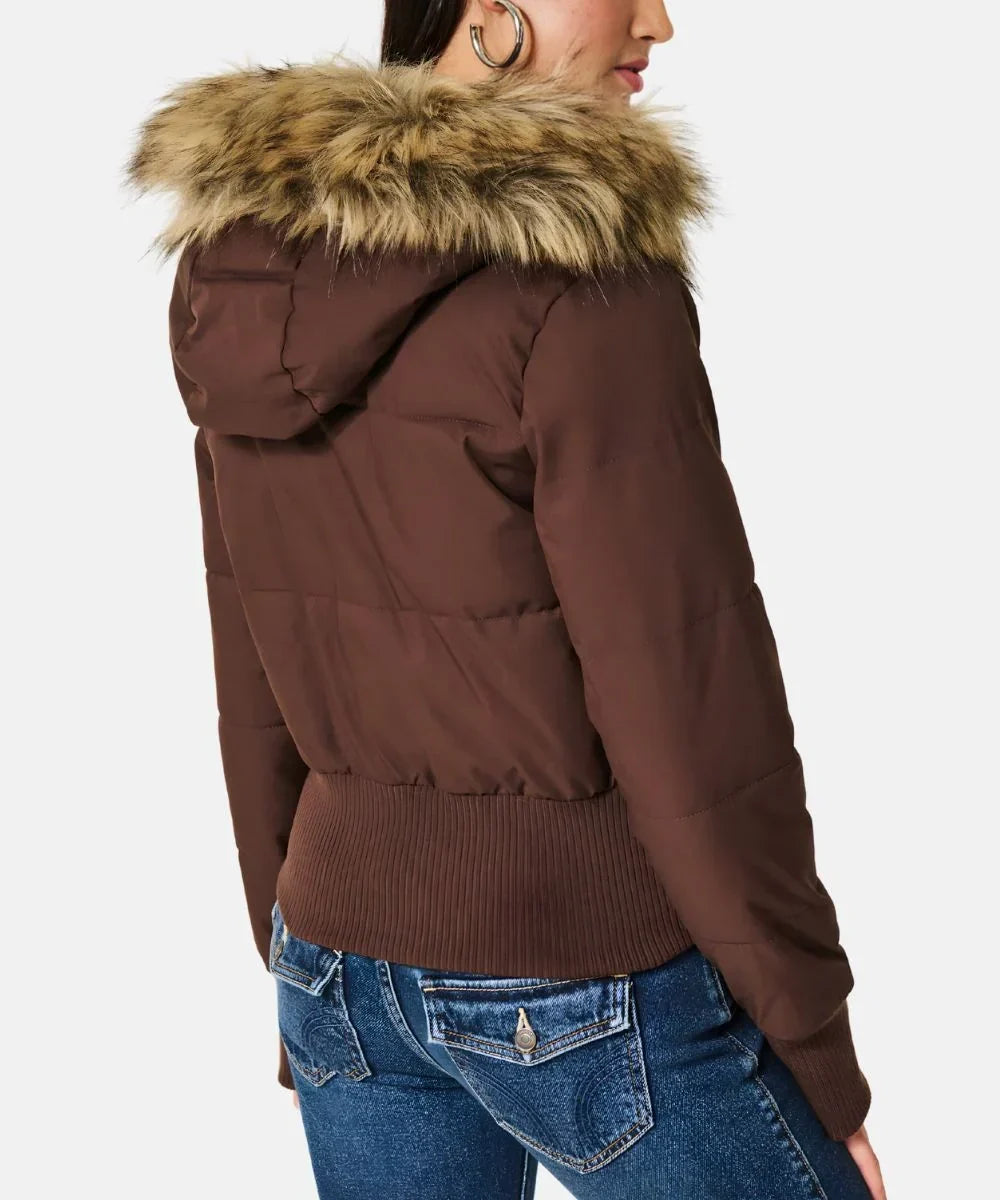 Women's Puffer Jacket with Faux Fur Hood
