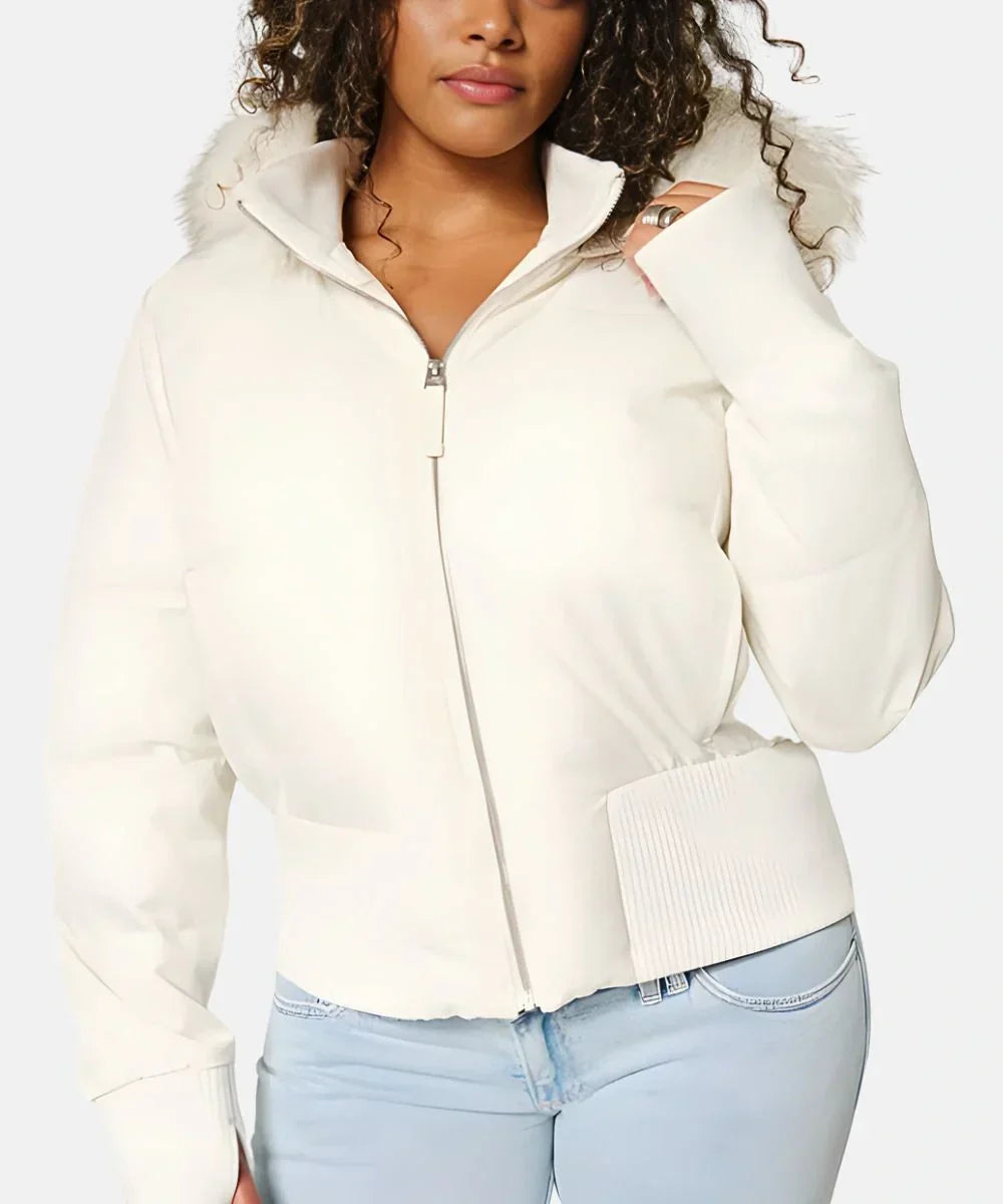 Women's Puffer Jacket with Faux Fur Hood