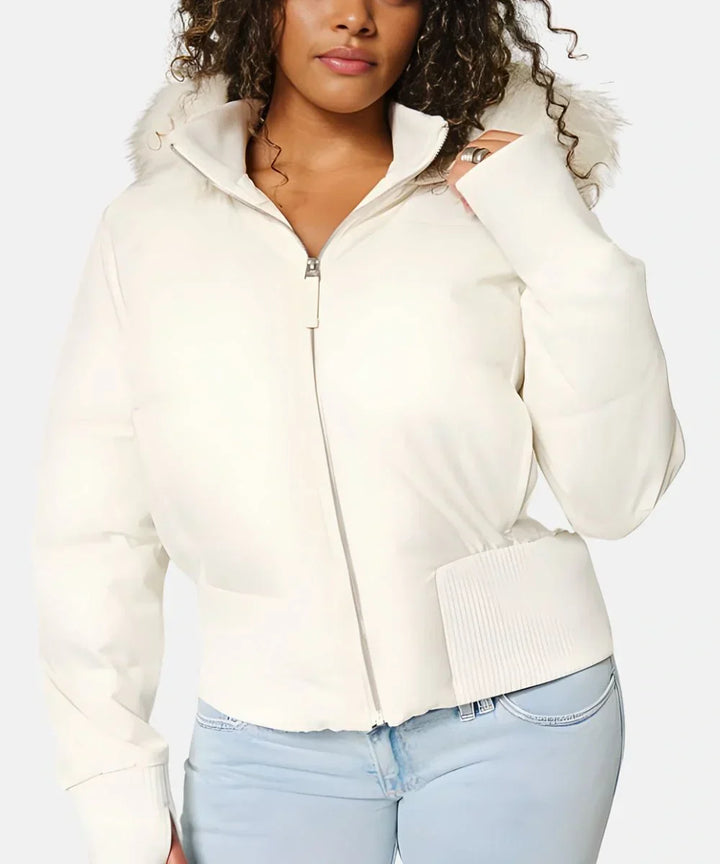 Women's Puffer Jacket with Faux Fur Hood