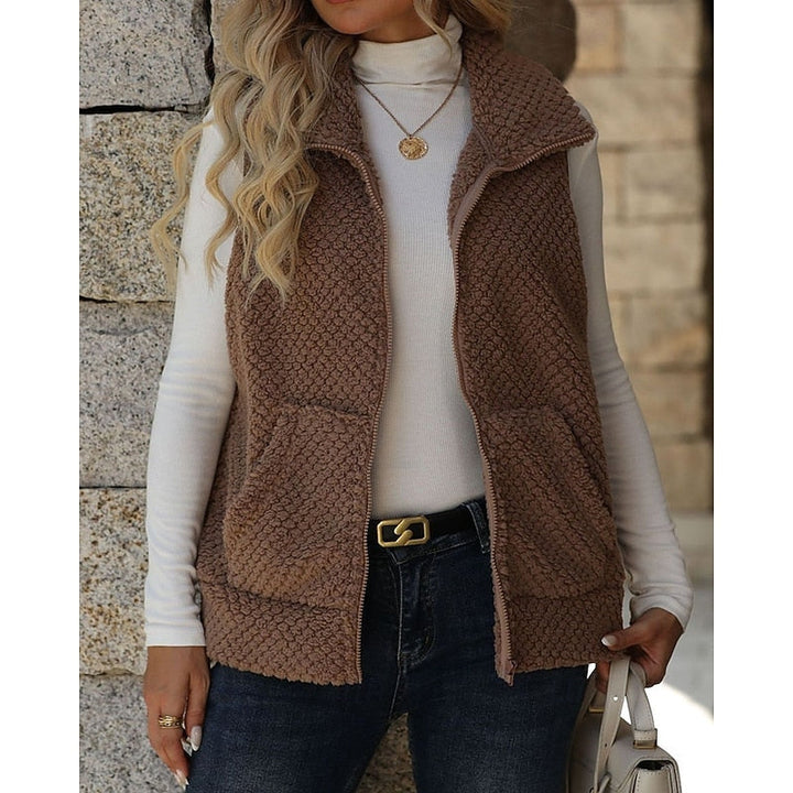Women's Sherpa Zip Vest with Stand Collar and Pockets
