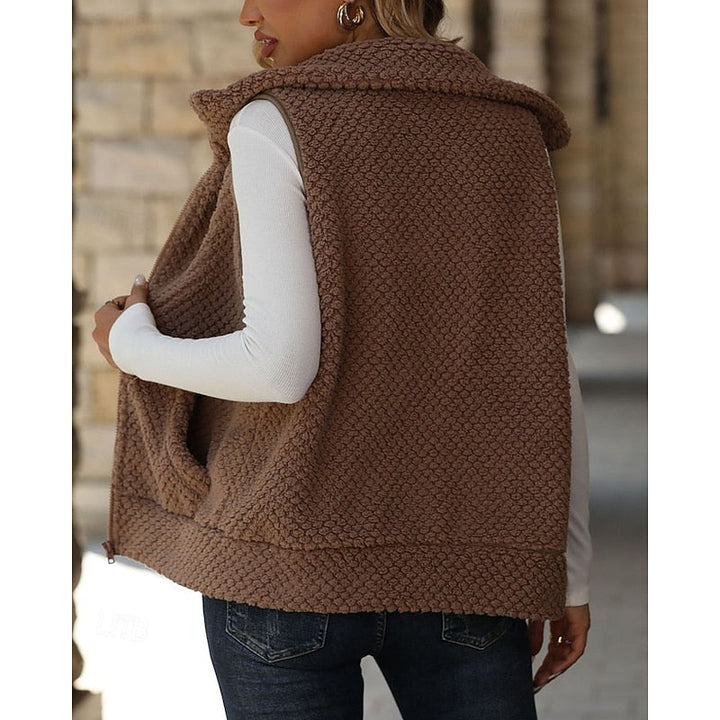 Women's Sherpa Zip Vest with Stand Collar and Pockets