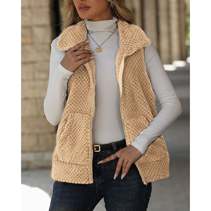 Women's Sherpa Zip Vest with Stand Collar and Pockets