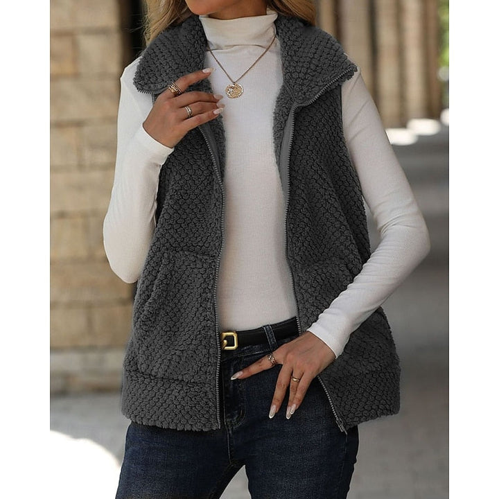 Women's Sherpa Zip Vest with Stand Collar and Pockets