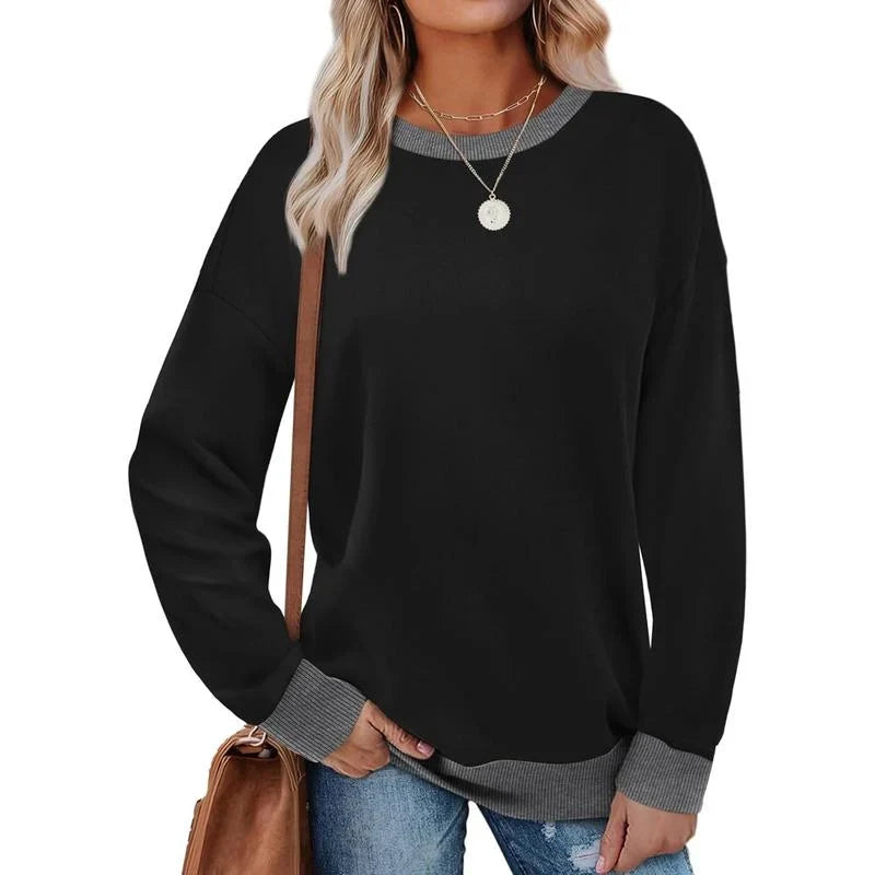 Women's Crew Neck Long Sleeve Sweatshirt with Contrast Trim